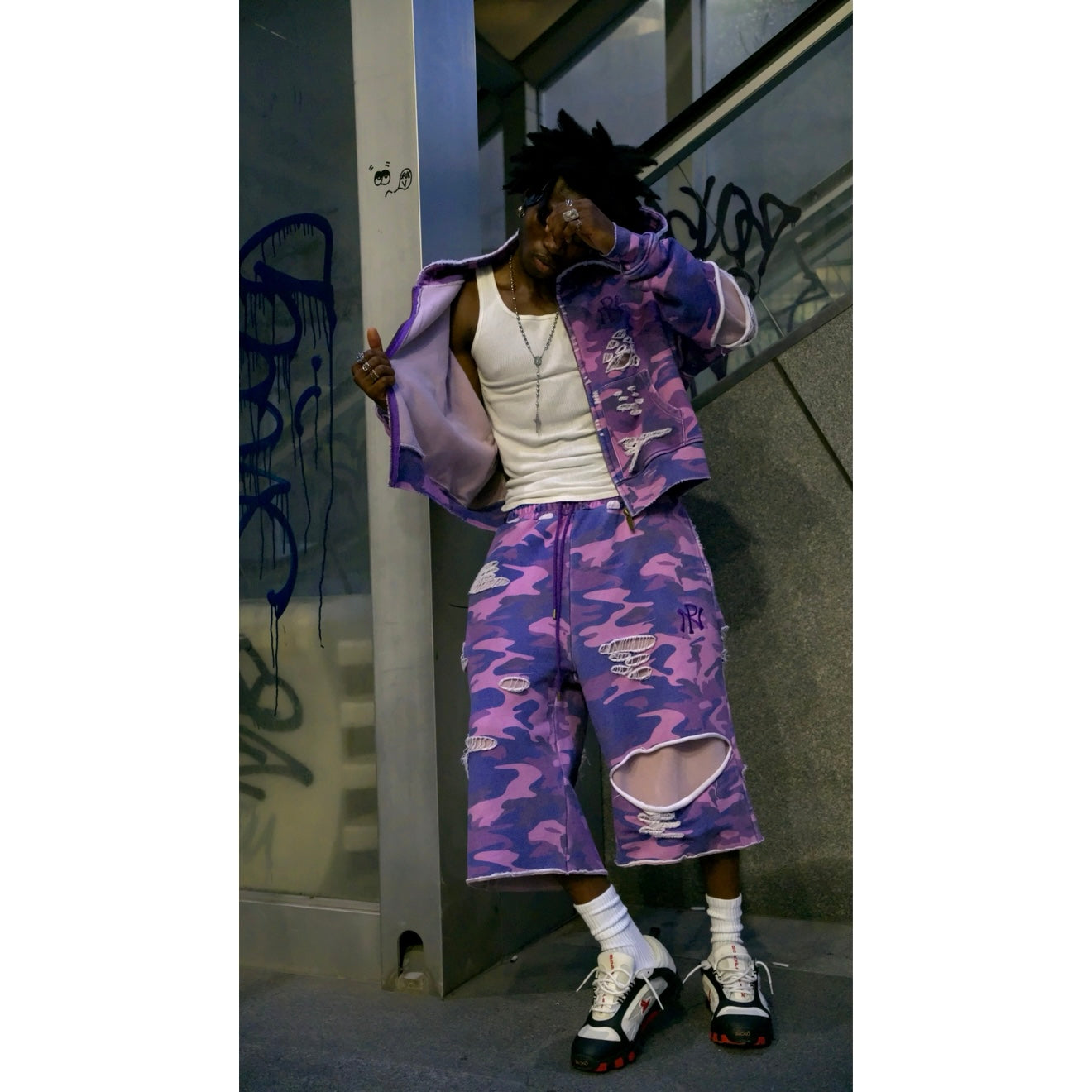 Purple Camouflage Cropped Sweats